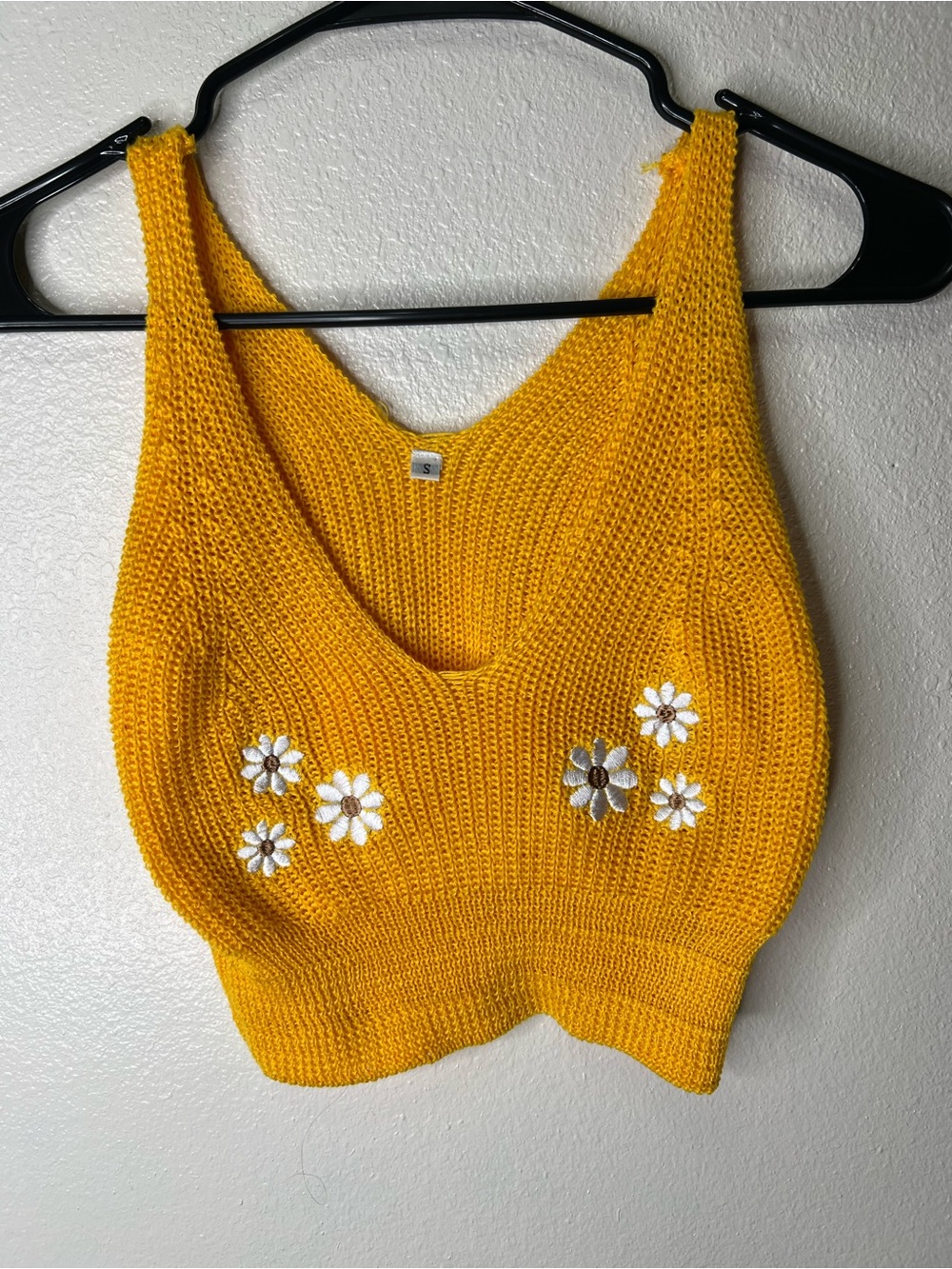 Yellow Daisy Embroidered Knit Tank Sweater